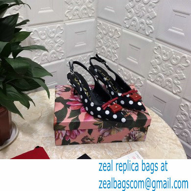 Dolce  &  Gabbana Heel 6.5cm Leather Dot Print Sicily Slingbacks Black 2021